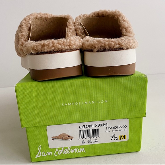 ✨New SAM EDELMAN Alice Faux Fur Slide Sandals Camel Shearling 7.5M - Picture 7 of 8